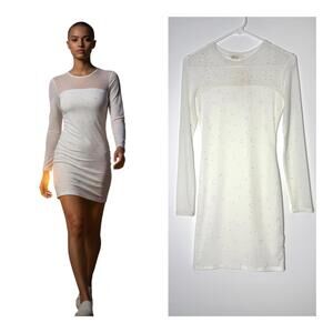 Luxe Mesh Rhinestone White Mini Dress NWT
